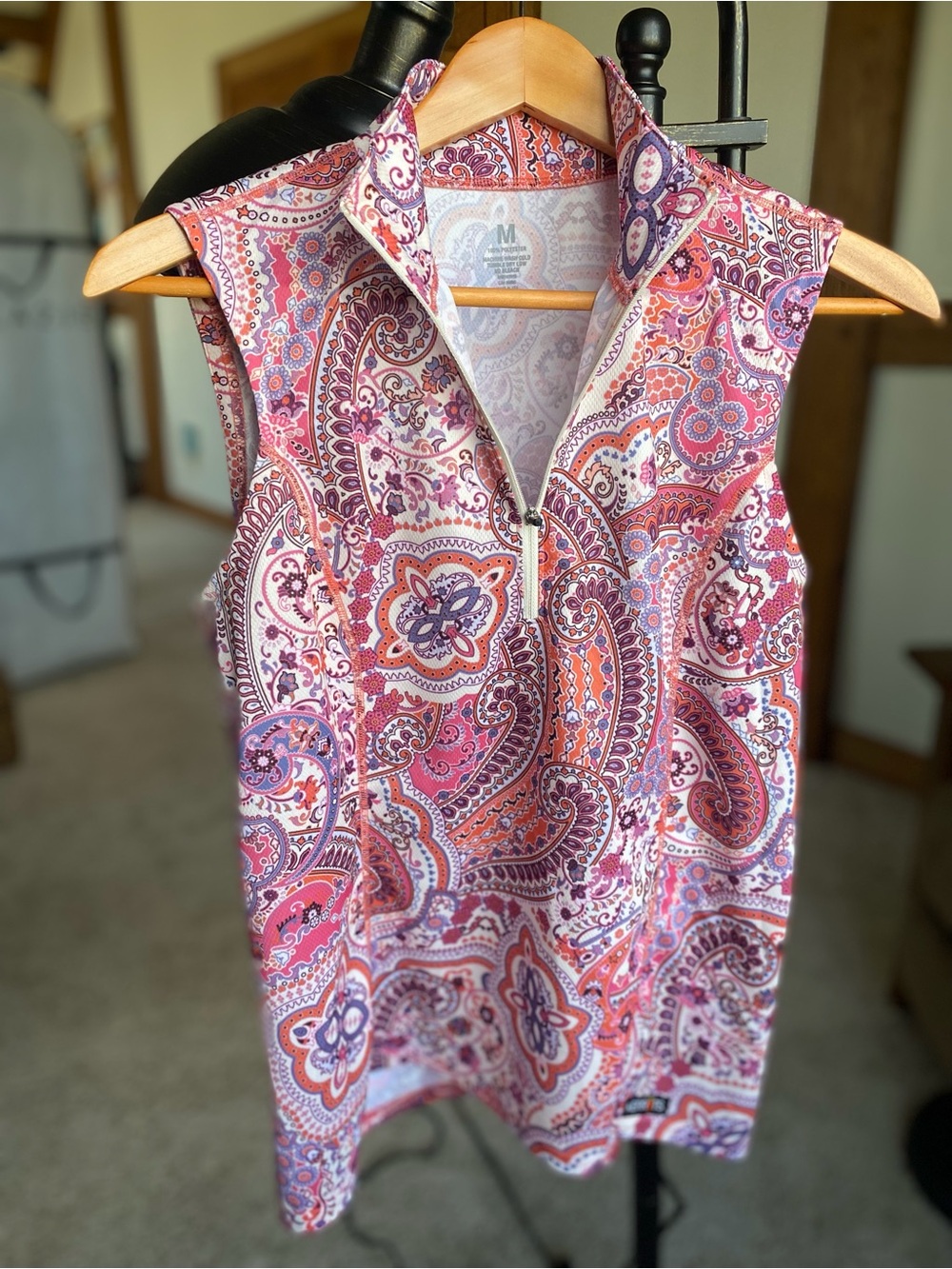 Kerrits Sleeveless Paisley Zip-Front Sleeveless Top in Pink and Orange